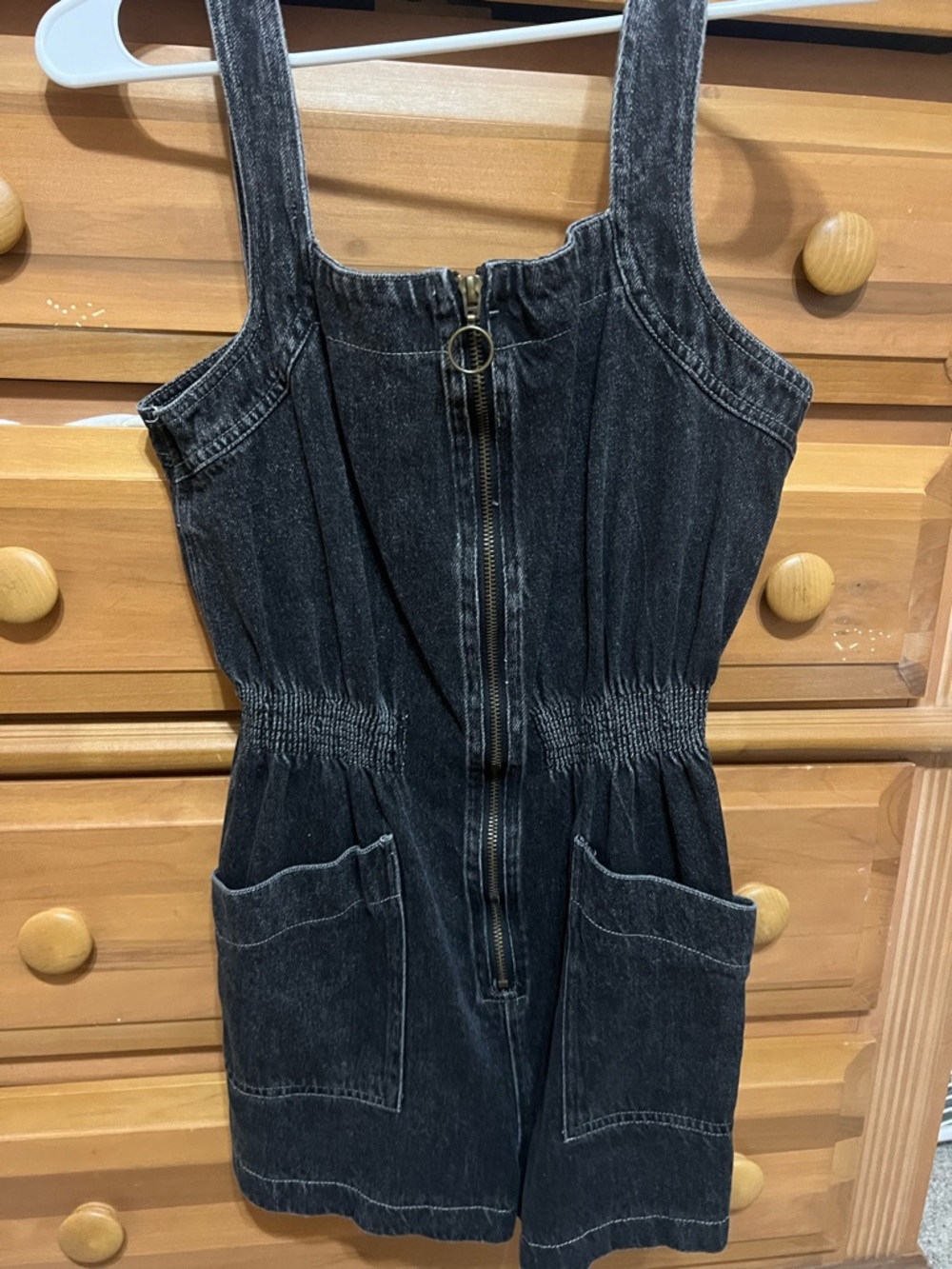 She + Sky Black Wash Denim Romper with Front Zip